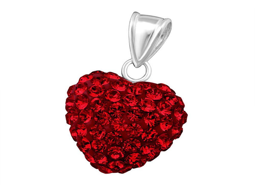 Heart Sterling Silver Crystal Red Pendant