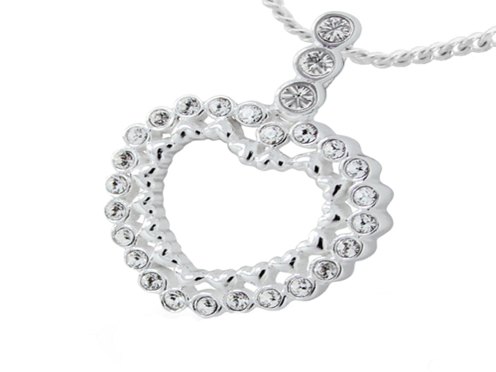 Crystal Studded Heart .925 Sterling Silver Pendant - Essentially Silver Jewelry