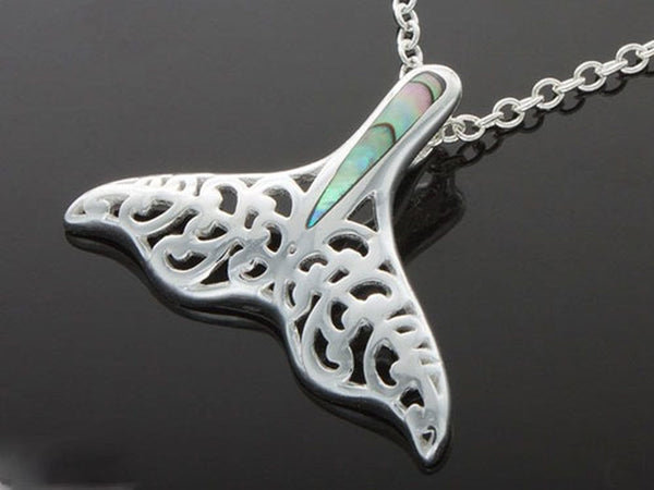 Paua Whale Filagree Tail Sterling Silver Pendant - Essentially Silver Jewelry
