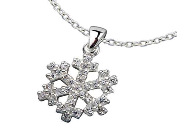 Snowflake Cubic Zirconia Sterling Silver Pendant - Essentially Silver Jewelry