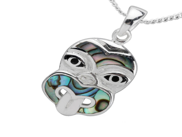 Paua Tiki Head Sterling Silver Charm/Pendant - Essentially Silver Jewelry