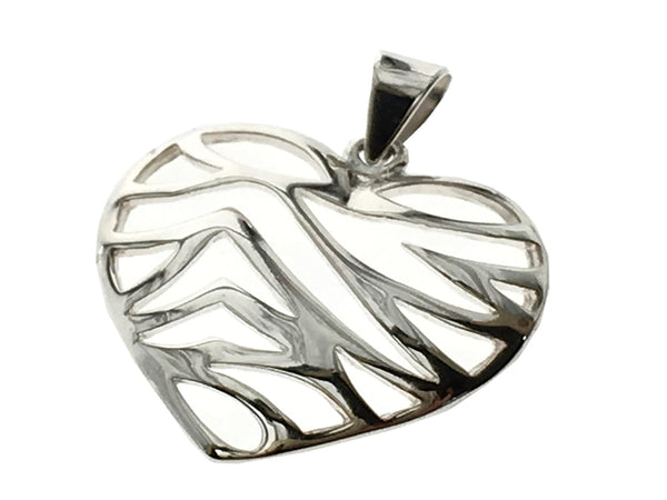 Heart Openwork Sterling Silver Striped Pendant - Essentially Silver Jewelry