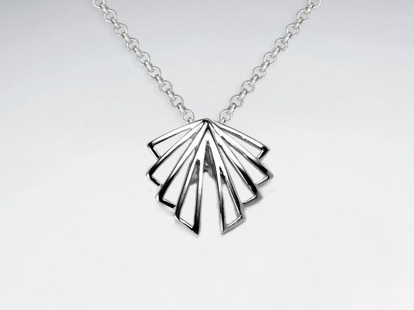 Sterling Silver Art Deco Openwork Fan Necklace