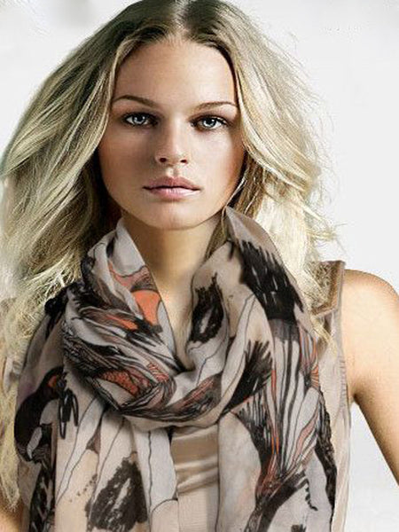 Begonia flower scarf ultra long beige - Essentially Silver Jewelry
