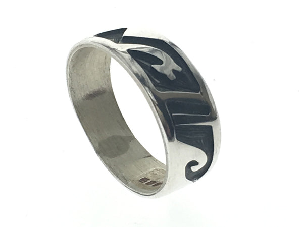Oxidised Waves Cliff Tapered Sterling Silver Band - Essentially Silver Jewelry