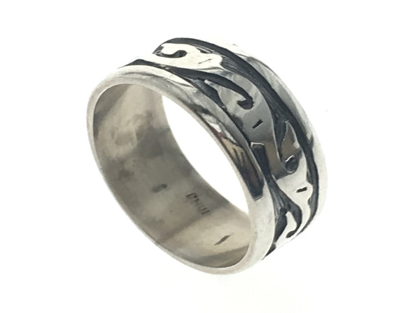 Oxidised 8mm Frond Sterling Silver Band