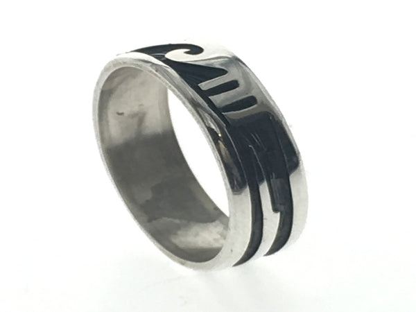 Oxidised Surf 7mm Sterling Silver Band