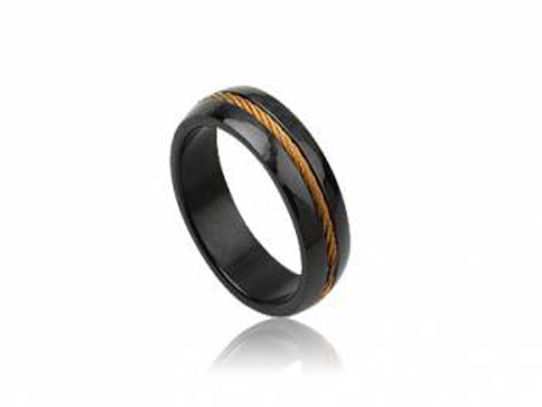 Stainless Steel 7mm Black Gold Plated Ring