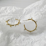 Gold Round Mini Pearl Hoop Earrings